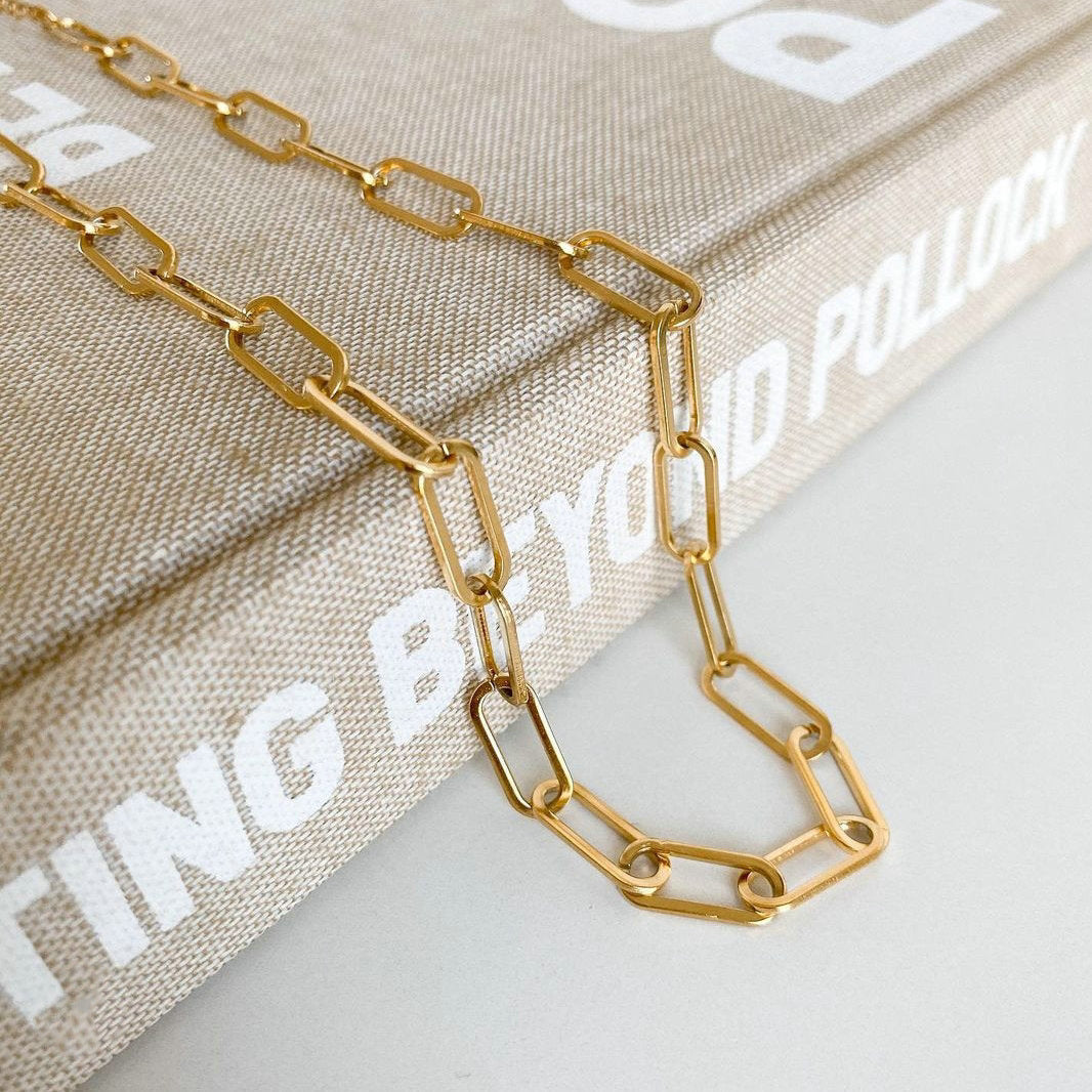 European and American style punk hip hop paper clip chain necklace jewelry vacuum plating 18K gold stainless steel collar ladies