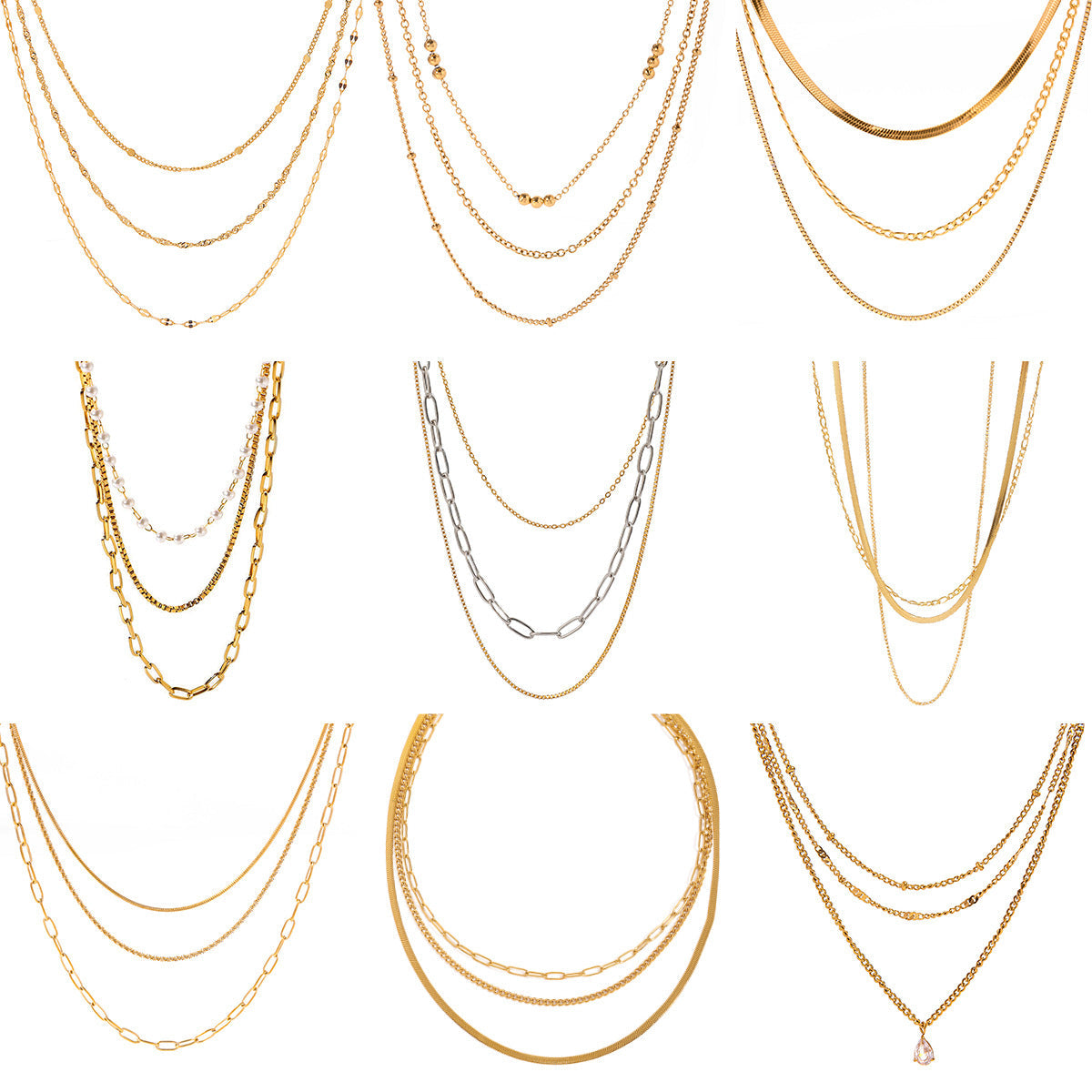 European and American three-layer stacking titanium steel necklace accessories women's light luxury high-end clavicle chain stainless steel jewelry cross-border