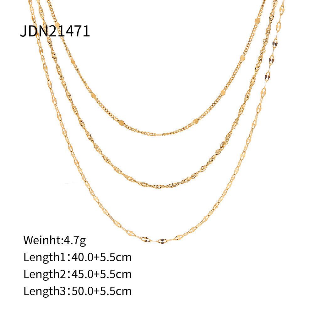European and American three-layer stacking titanium steel necklace accessories women's light luxury high-end clavicle chain stainless steel jewelry cross-border