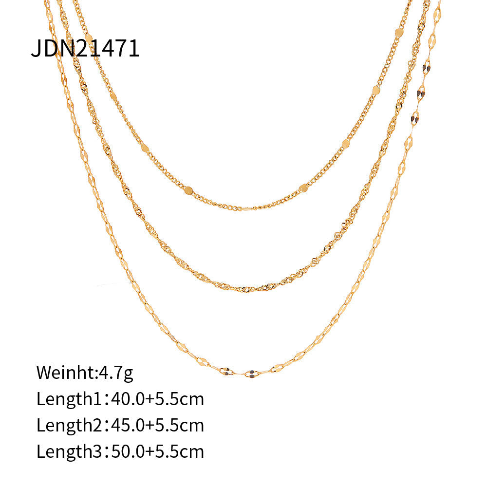 European and American three-layer stacking titanium steel necklace accessories women's light luxury high-end clavicle chain stainless steel jewelry cross-border