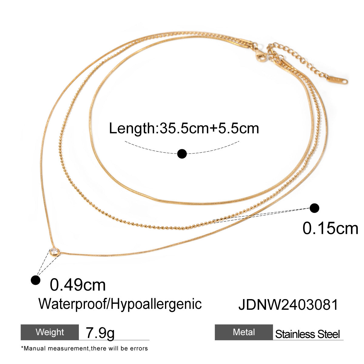 European and American three-layer stacking titanium steel necklace accessories women's light luxury high-end clavicle chain stainless steel jewelry cross-border