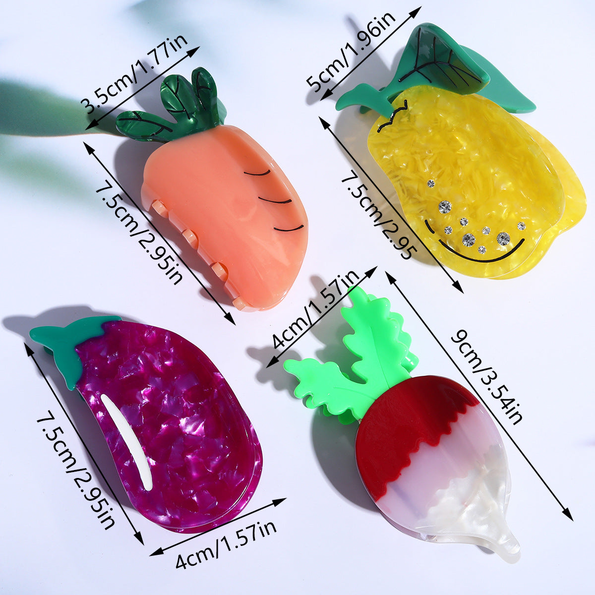 New summer fashion vegetable series cute acetic acid hairpin personality creative pear radish eggplant shark clip wholesale
