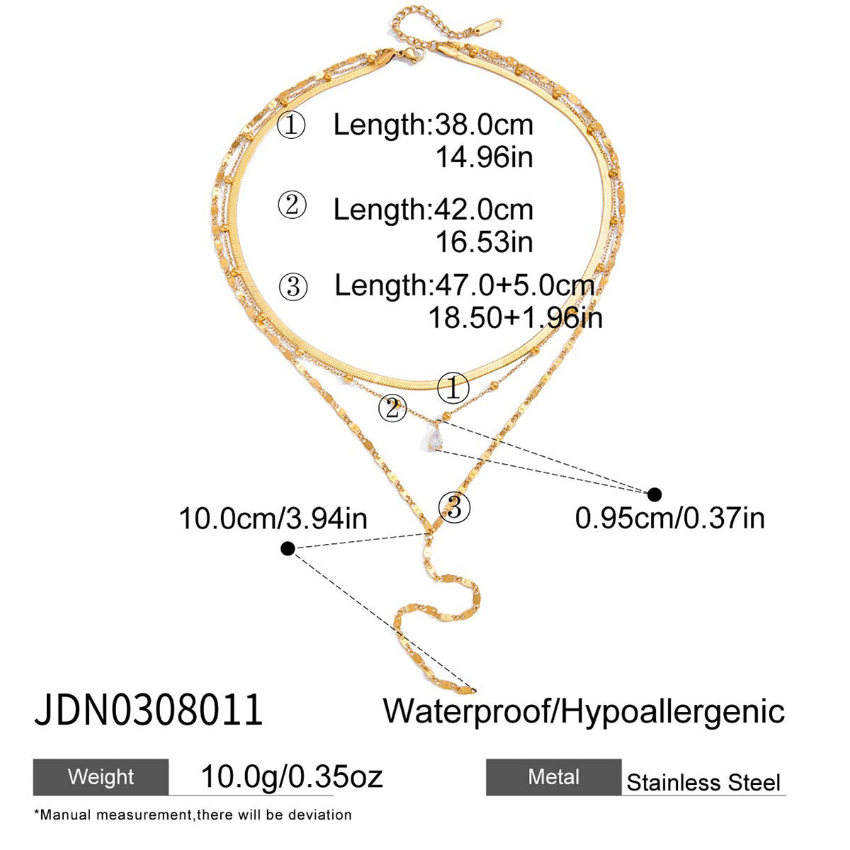 European and American three-layer stacking titanium steel necklace accessories women's light luxury high-end clavicle chain stainless steel jewelry cross-border