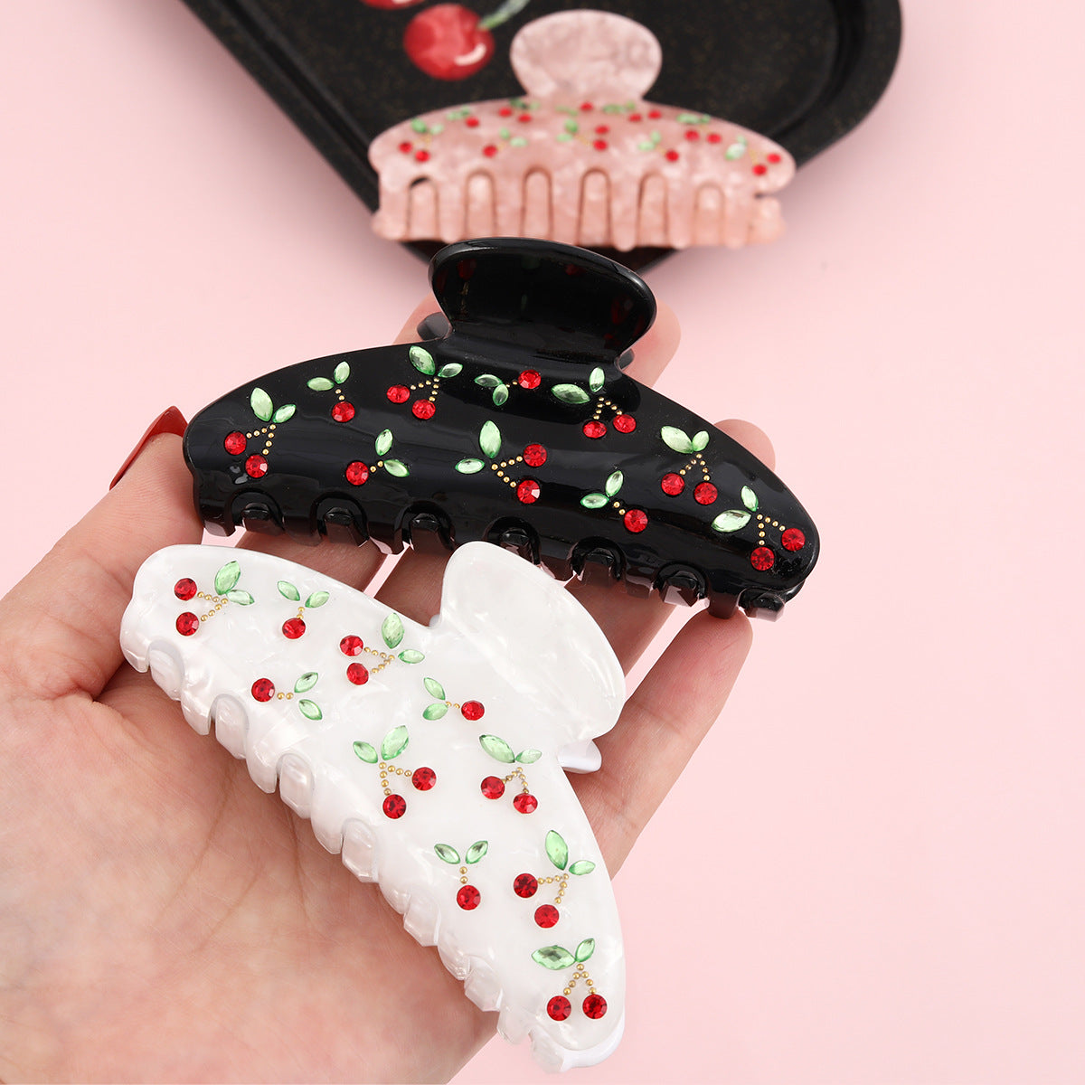 Cute temperament color matching small fresh acetic acid grip crystal candy shark clip diamond light yarn hair grip new hair accessories