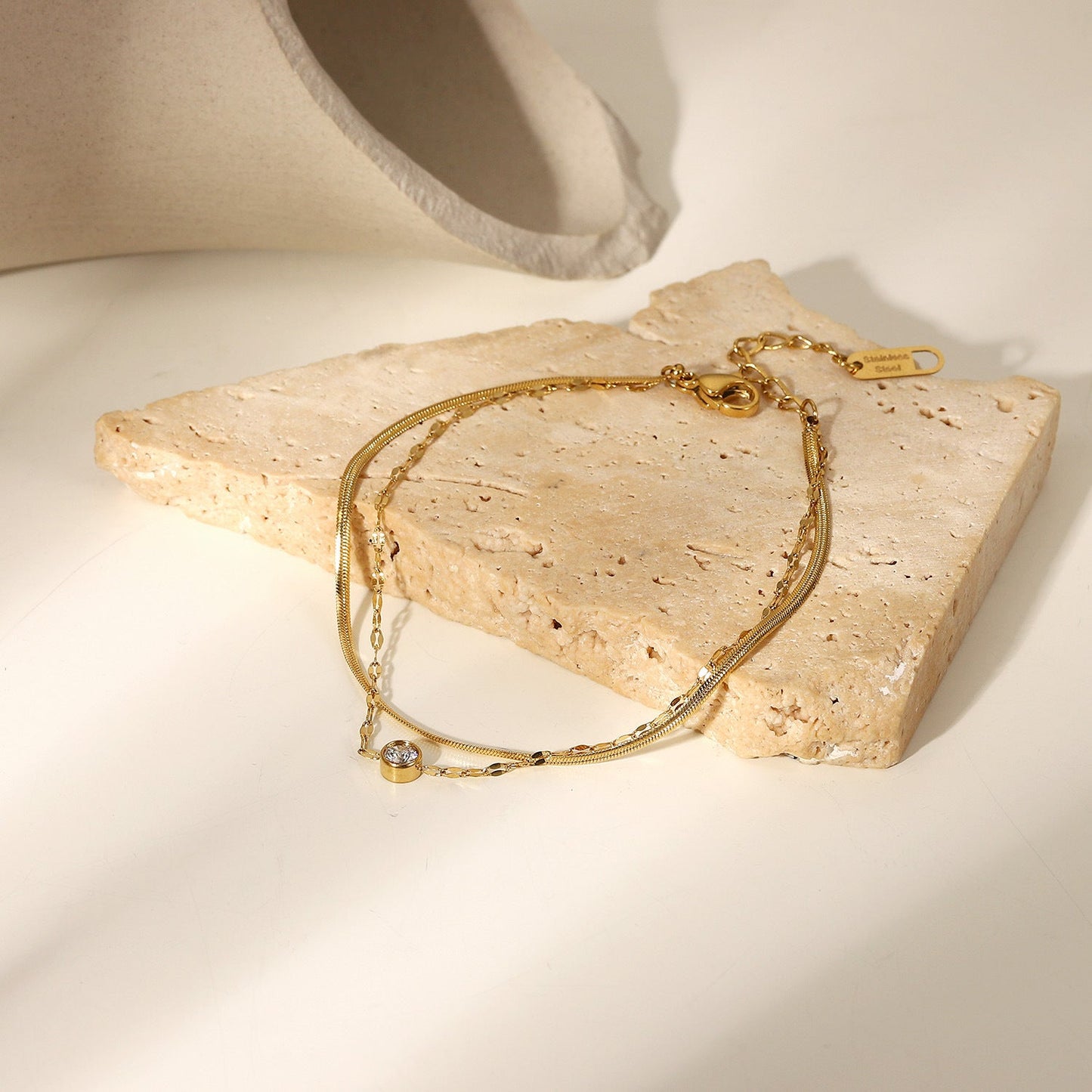 European and American style stainless steel zircon bracelet high-grade INS double-layer bracelet titanium steel snake bone chain bracelet jewelry
