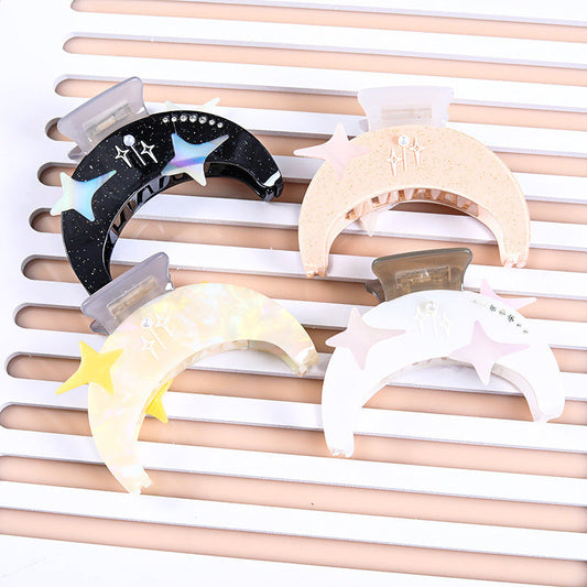 High sense New Star Moon hairpin Diamond acetate hairpin Pearl Star hair grip hair tail back head hair accessories