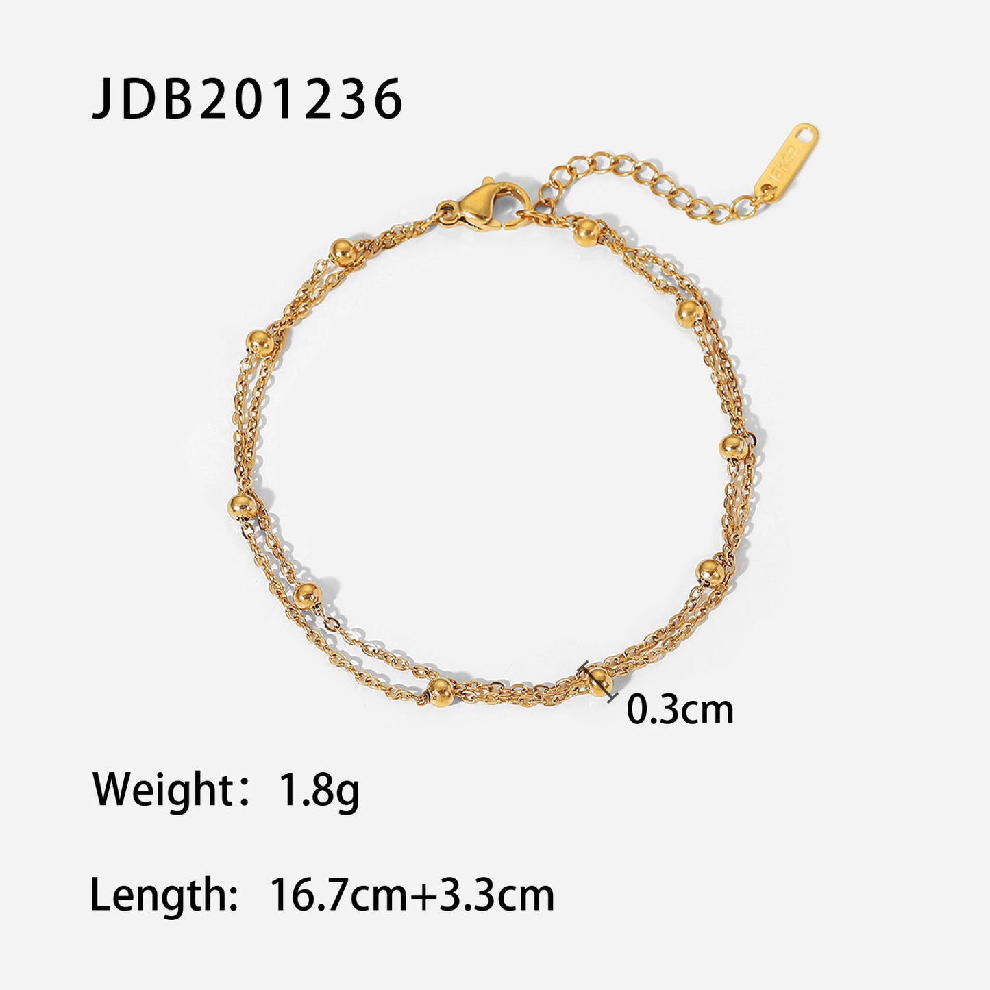 INS Style Exquisite 18K Gold Bead Chain Bracelet PVD Electroplated Titanium Steel Jewelry Waterproof Double Chain Bracelet Jewelry for Women