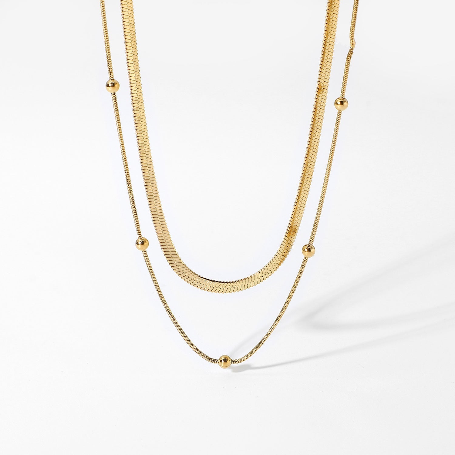 INS New Fashion Stacked Stainless Steel Collar Necklace 14K Gold Plated Ball Ball Chain Jewelry Snake Chain Necklace Women's