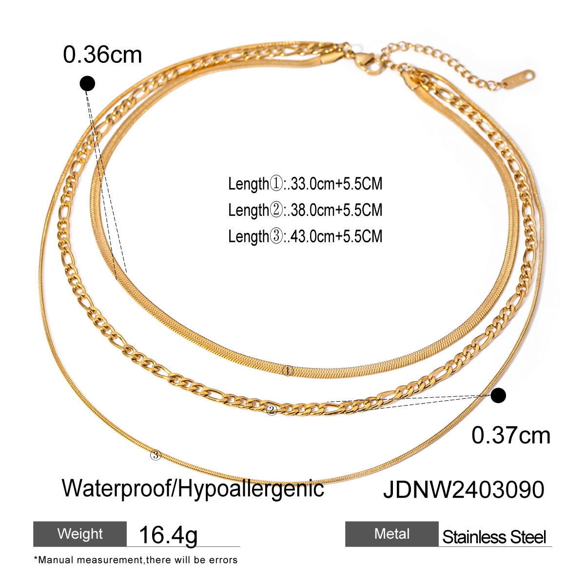 European and American three-layer stacking titanium steel necklace accessories women's light luxury high-end clavicle chain stainless steel jewelry cross-border