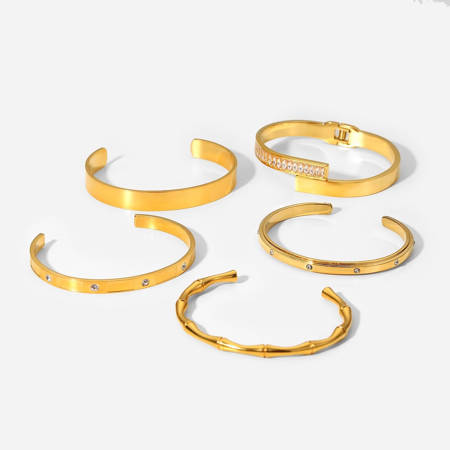 European and American INS Style Zircon Open Bracelet Bracelet Fashion Retro Style 18K Gold Electroplated Stainless Steel Bracelet for Women