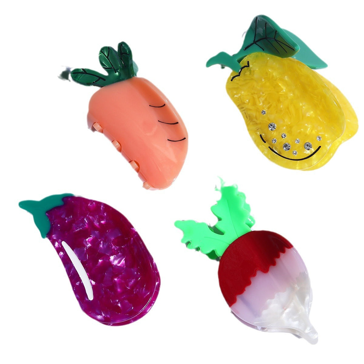 New summer fashion vegetable series cute acetic acid hairpin personality creative pear radish eggplant shark clip wholesale