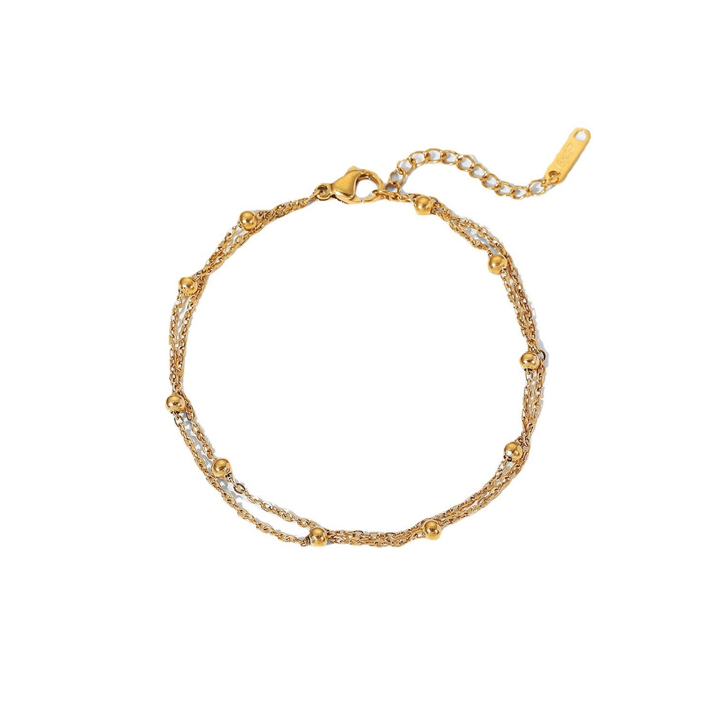 INS Style Exquisite 18K Gold Bead Chain Bracelet PVD Electroplated Titanium Steel Jewelry Waterproof Double Chain Bracelet Jewelry for Women