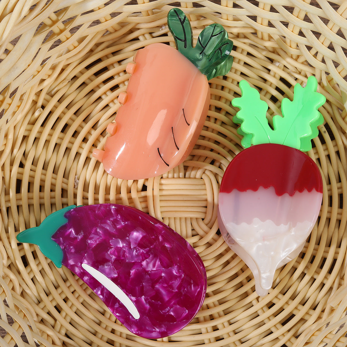 New summer fashion vegetable series cute acetic acid hairpin personality creative pear radish eggplant shark clip wholesale