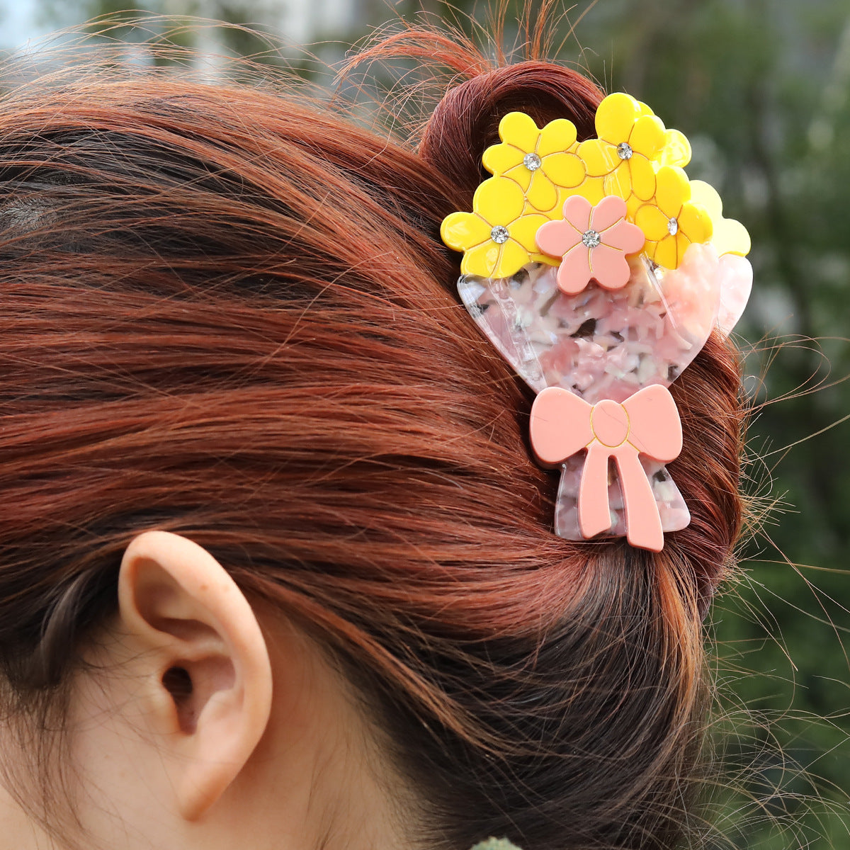 French bow point drill bouquet grab clip cute flower shape all-match elegant ladies hair claw