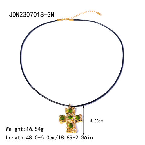 European and American Stainless Steel Cross Pendant Necklace Zircon Natural Stone Clavicle Chain Titanium Steel Neck Chain Jewelry Cross Border