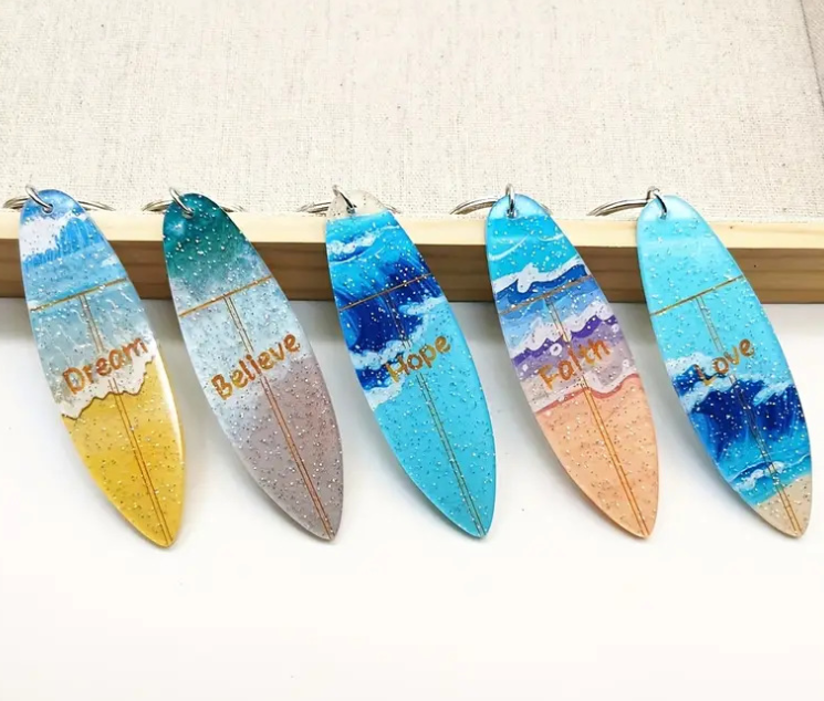 Personalized Cute Surfboard Acrylic Keychain Souvenir Gift Custom UV Printing Transparent Acrylic Keychain