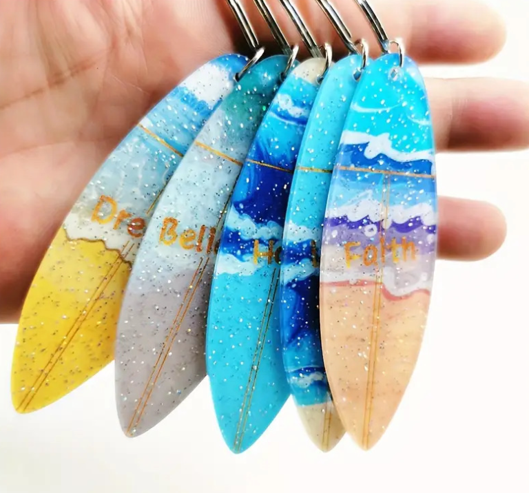 Personalized Cute Surfboard Acrylic Keychain Souvenir Gift Custom UV Printing Transparent Acrylic Keychain