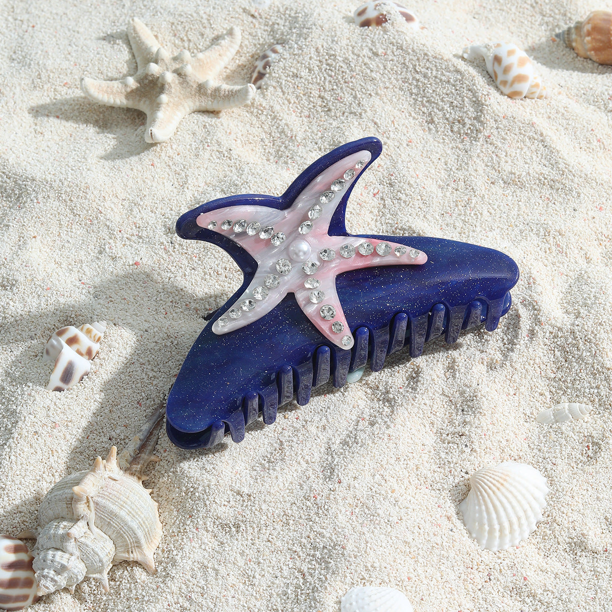 New Fashion Creative Drill Starfish Clip Pearl Temperament Gentle Summer Seaside Holiday Shark Clip Cross-border