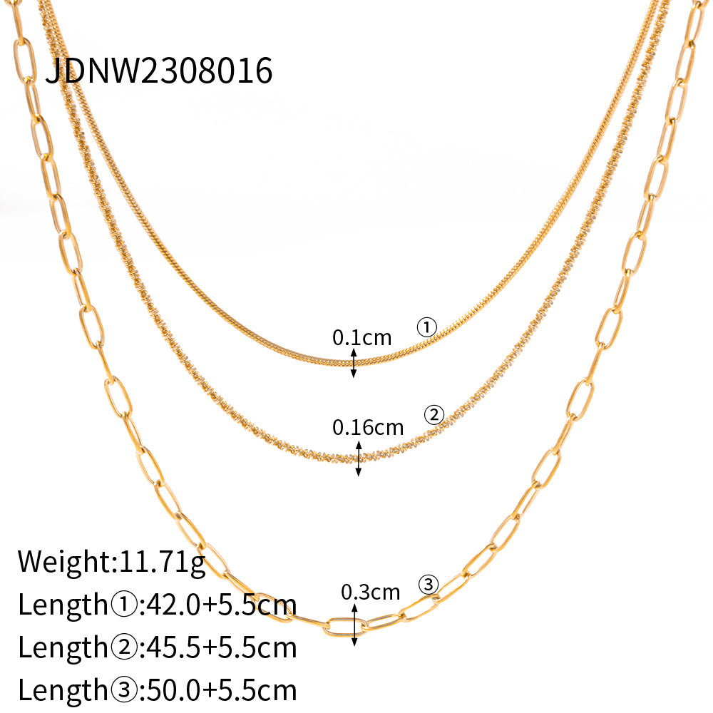 European and American three-layer stacking titanium steel necklace accessories women's light luxury high-end clavicle chain stainless steel jewelry cross-border