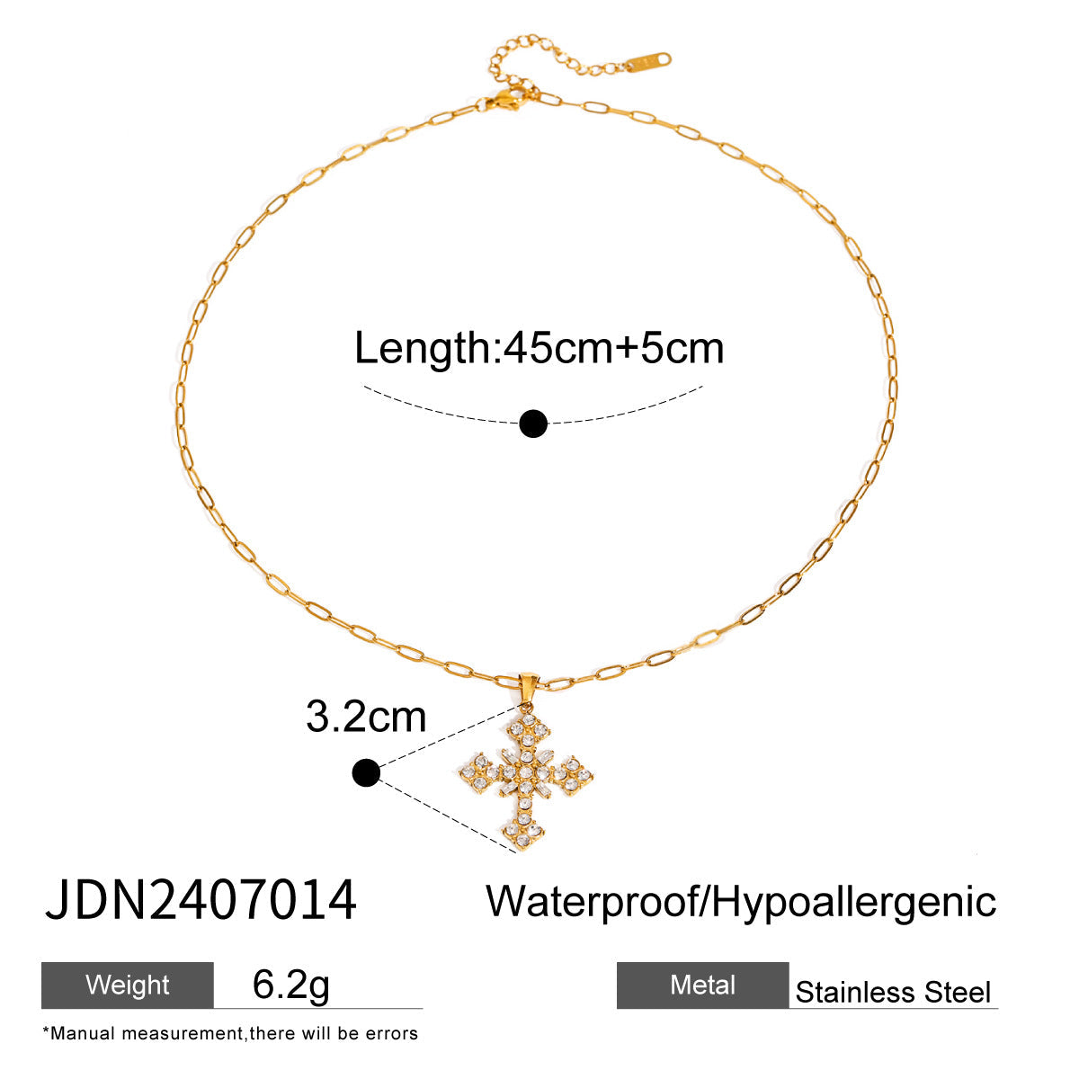 European and American Stainless Steel Cross Pendant Necklace Zircon Natural Stone Clavicle Chain Titanium Steel Neck Chain Jewelry Cross Border