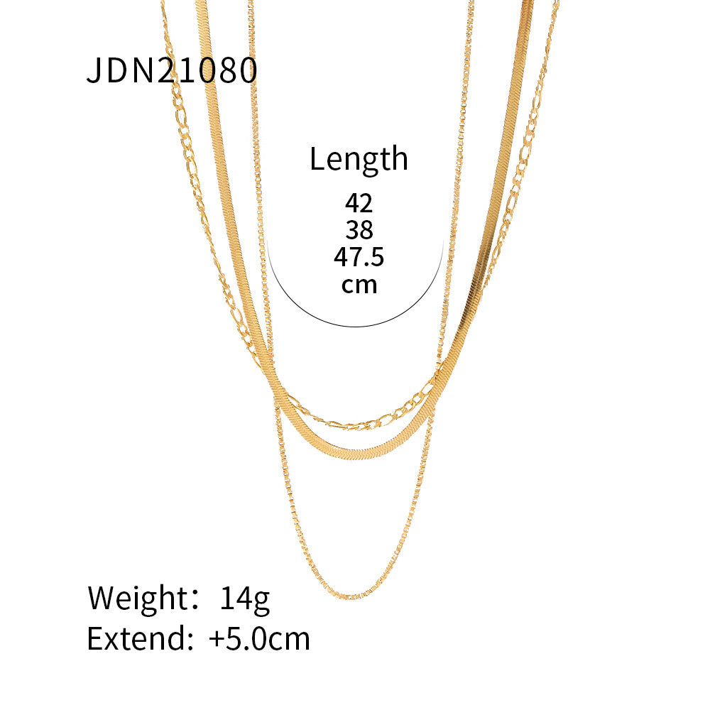 European and American three-layer stacking titanium steel necklace accessories women's light luxury high-end clavicle chain stainless steel jewelry cross-border