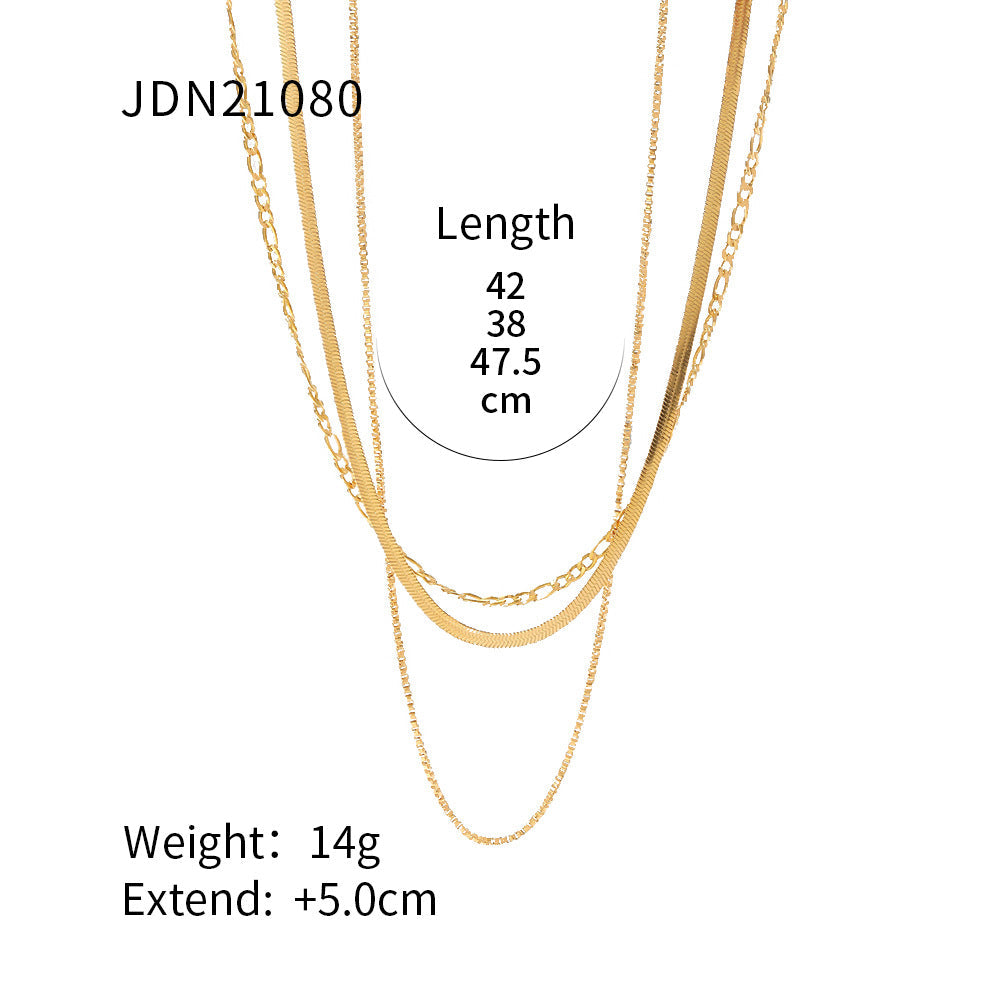 European and American three-layer stacking titanium steel necklace accessories women's light luxury high-end clavicle chain stainless steel jewelry cross-border