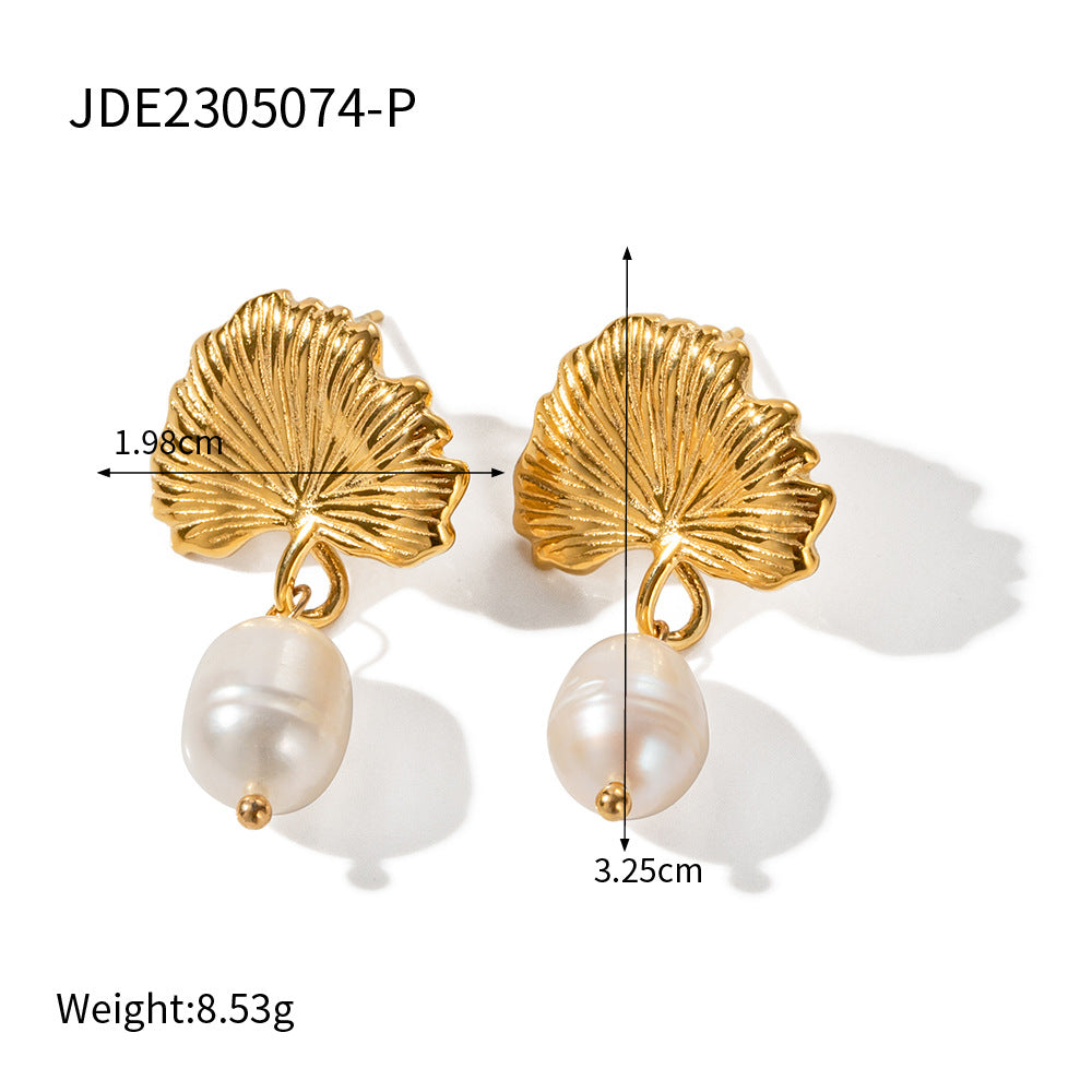 European and American Stainless Steel Pearl Necklace Advanced Sense Exaggerated Flower Earrings Titanium Steel Jewelry Cross-border earrings