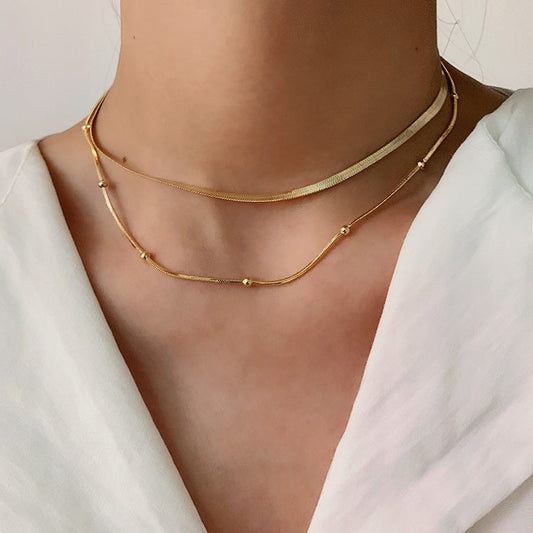 INS New Fashion Stacked Stainless Steel Collar Necklace 14K Gold Plated Ball Ball Chain Jewelry Snake Chain Necklace Women's