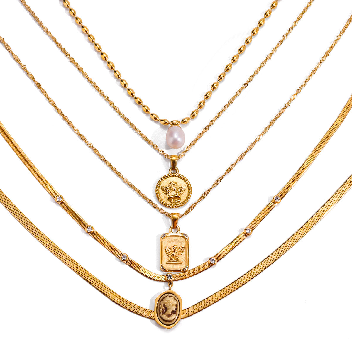 European and American three-layer stacking titanium steel necklace accessories women's light luxury high-end clavicle chain stainless steel jewelry cross-border