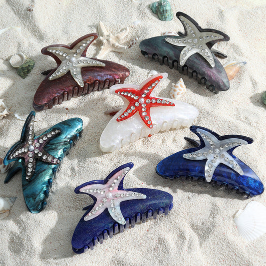 New Fashion Creative Drill Starfish Clip Pearl Temperament Gentle Summer Seaside Holiday Shark Clip Cross-border
