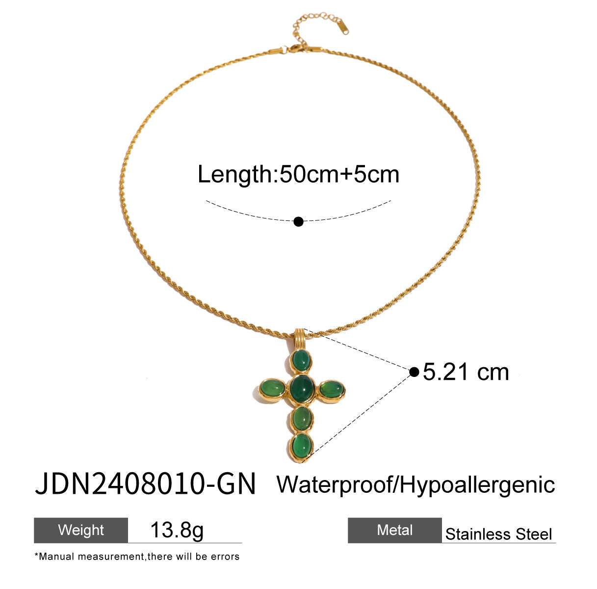 European and American Stainless Steel Cross Pendant Necklace Zircon Natural Stone Clavicle Chain Titanium Steel Neck Chain Jewelry Cross Border