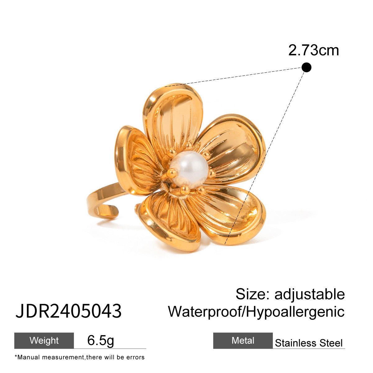 European and American Stainless Steel Flower Necklace Advanced Sense Zircon Earrings Pearl Ring Open Bracelet Titanium Steel Jewelry