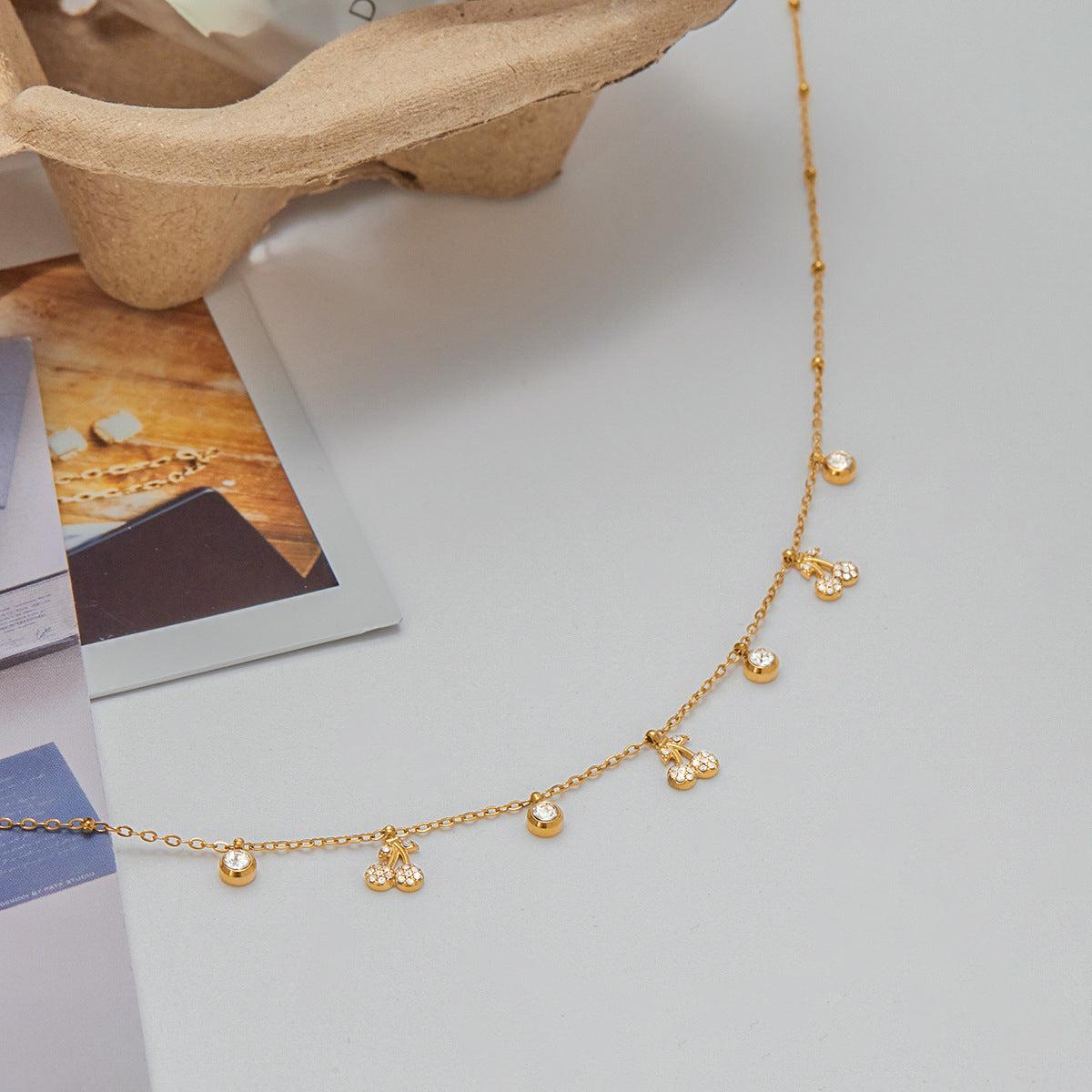 European and American Titanium Steel Necklace Accessories Women's Summer High-End Accessible Luxury Niche Stainless Steel Jewelry Cherry Clavicle Chain