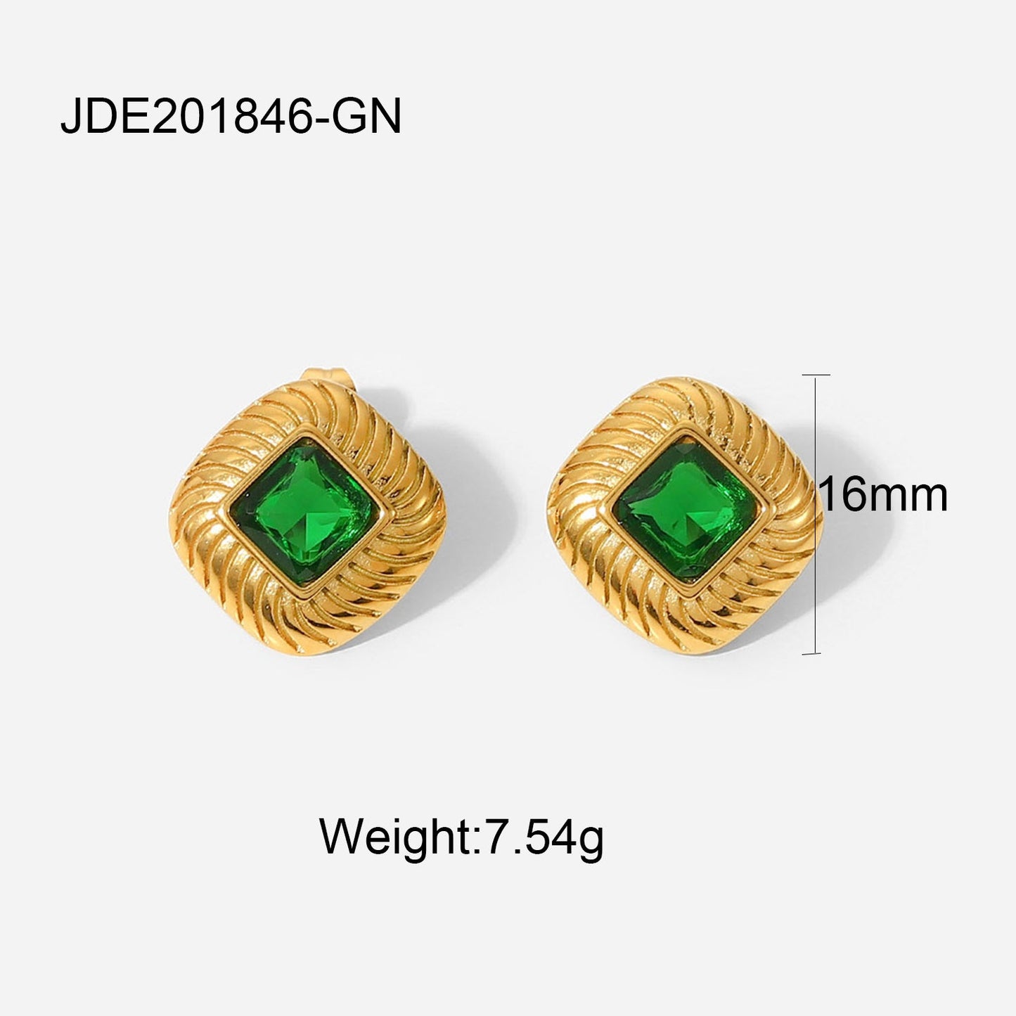 European and American fashion retro style green zircon series necklace earrings bracelet ring temperament ladies stainless steel jewelry