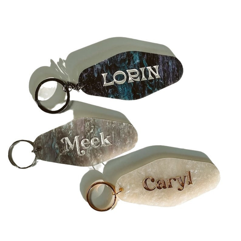 Personalized French Key Chain Glitter Key Chain Retro Motel Key Chain