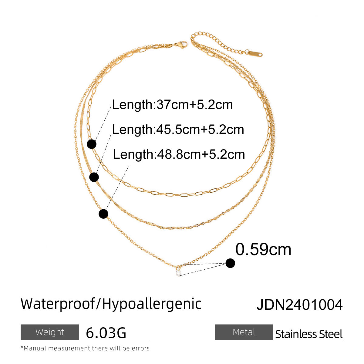 European and American three-layer stacking titanium steel necklace accessories women's light luxury high-end clavicle chain stainless steel jewelry cross-border