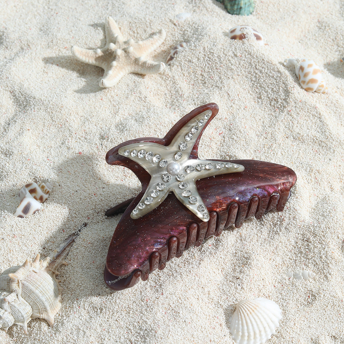 New Fashion Creative Drill Starfish Clip Pearl Temperament Gentle Summer Seaside Holiday Shark Clip Cross-border