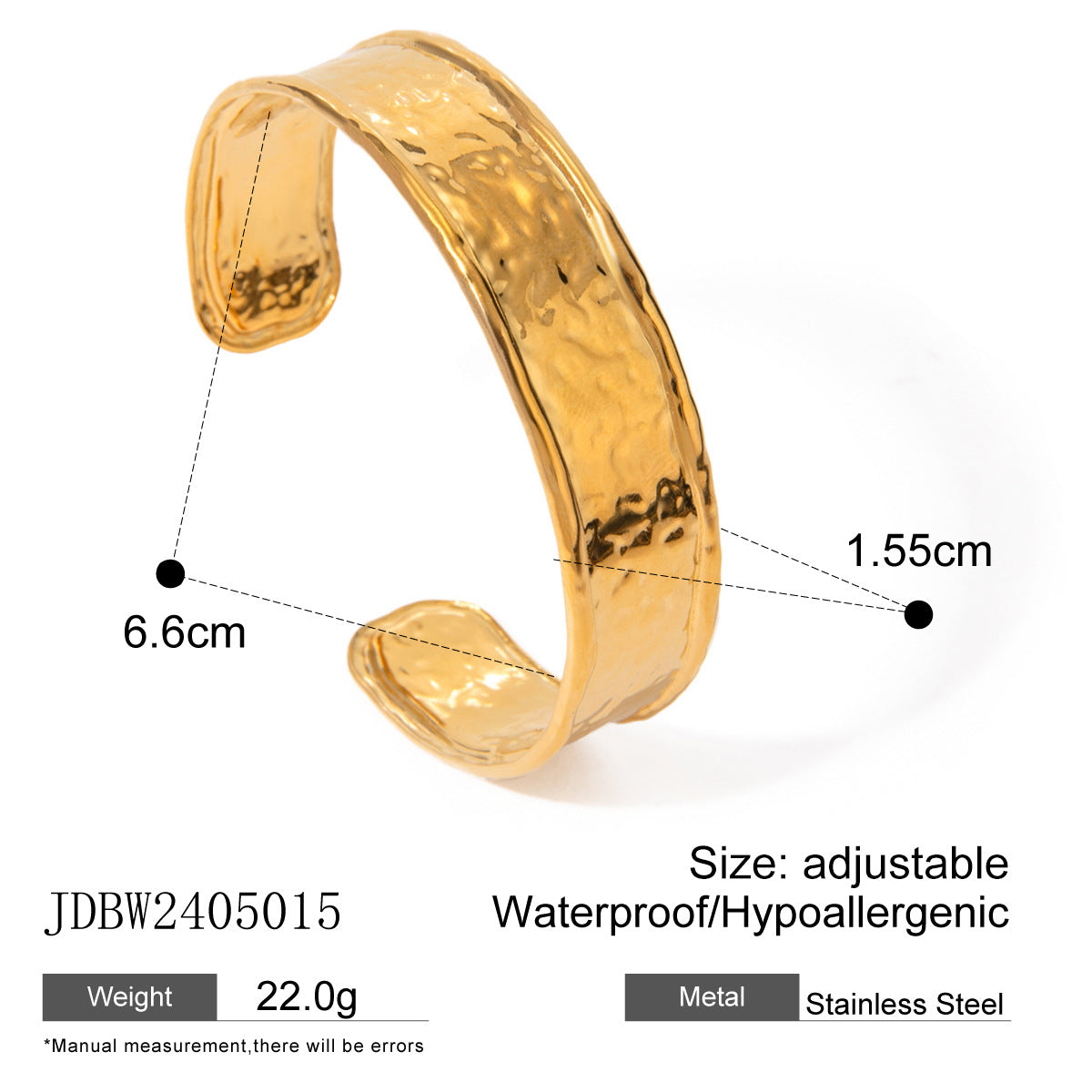 European and American Cross-border Jewelry 18k Gold Stainless Steel Wide Face Bracelet High-grade Ins Bracelet Titanium Steel Open Bracelet