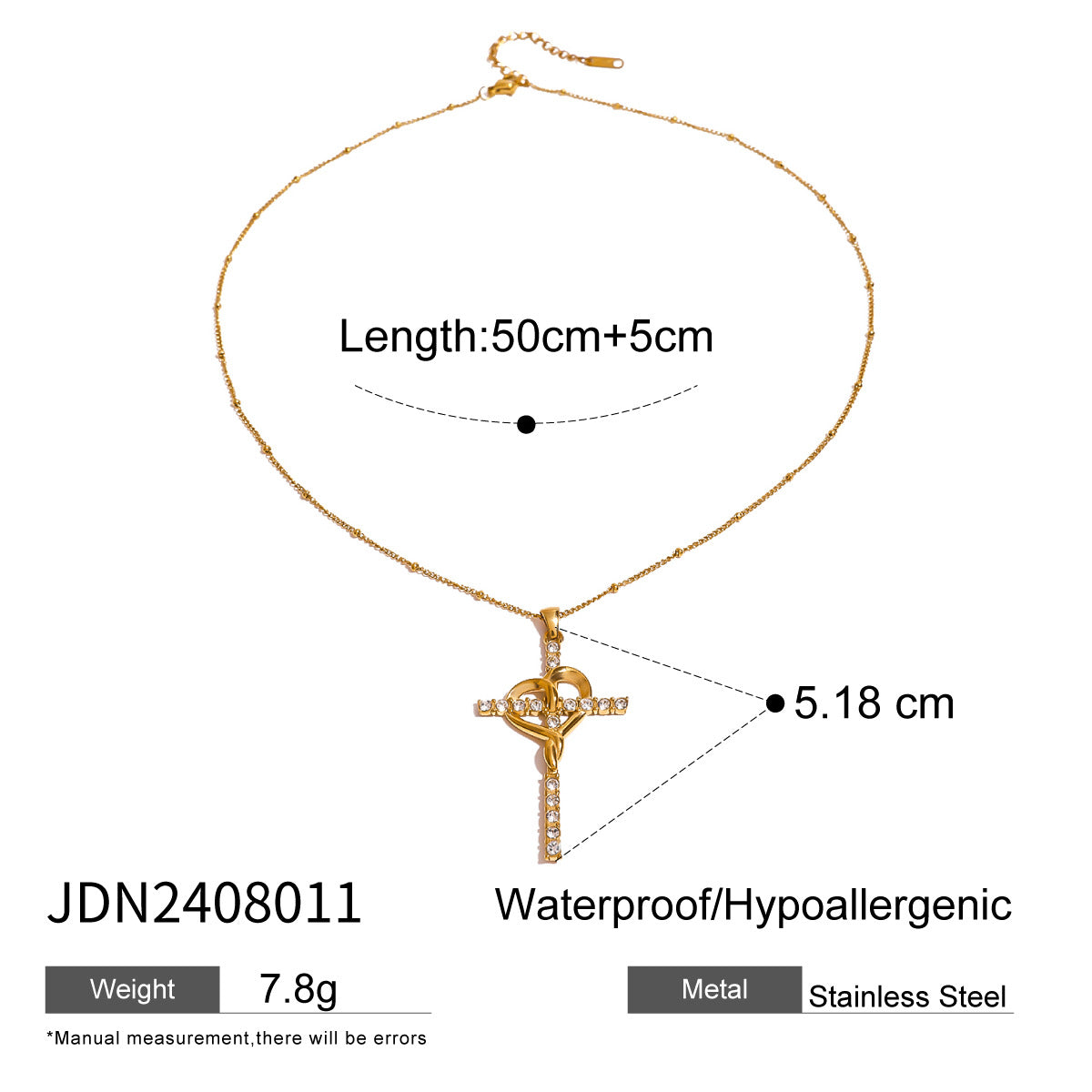 European and American Stainless Steel Cross Pendant Necklace Zircon Natural Stone Clavicle Chain Titanium Steel Neck Chain Jewelry Cross Border