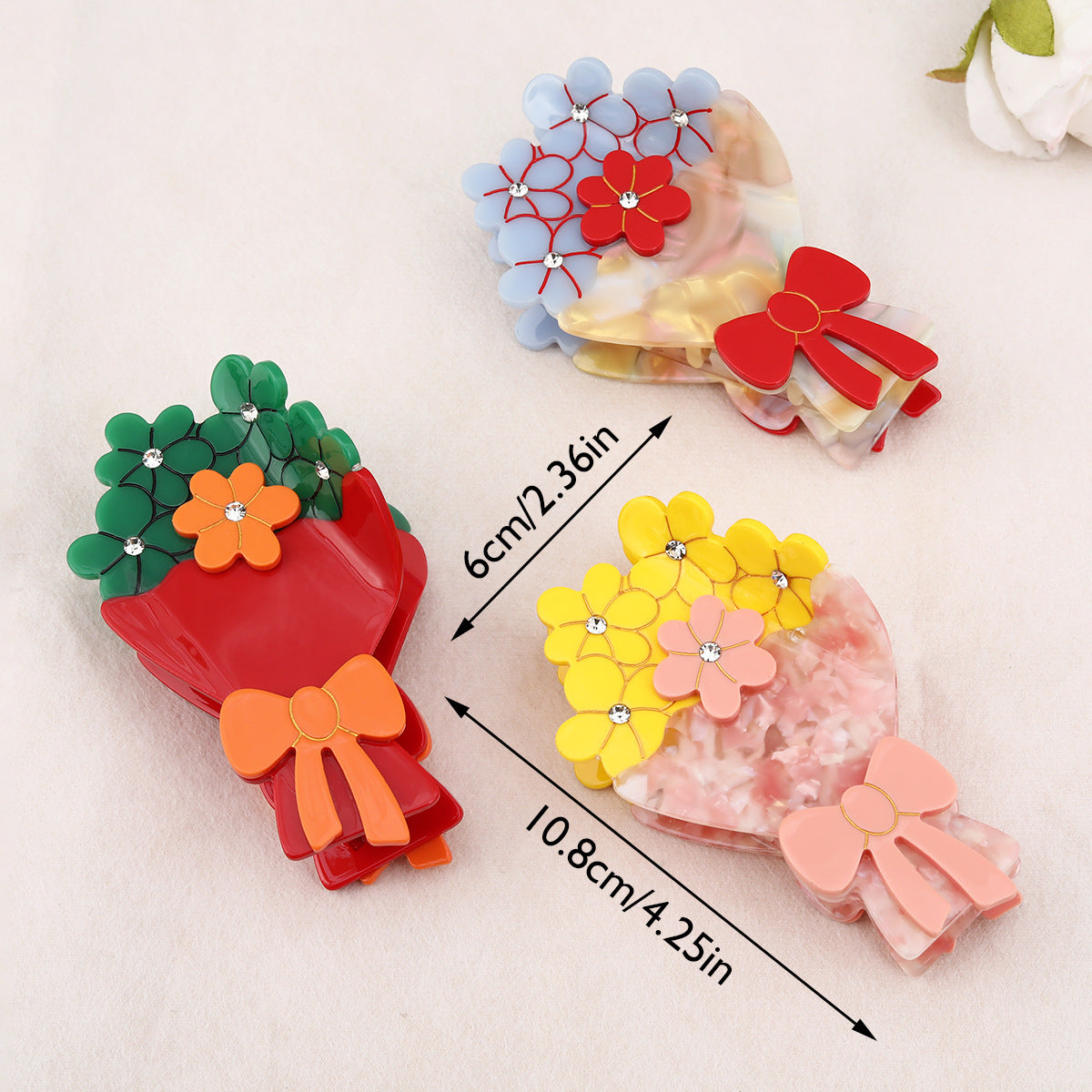 French bow point drill bouquet grab clip cute flower shape all-match elegant ladies hair claw