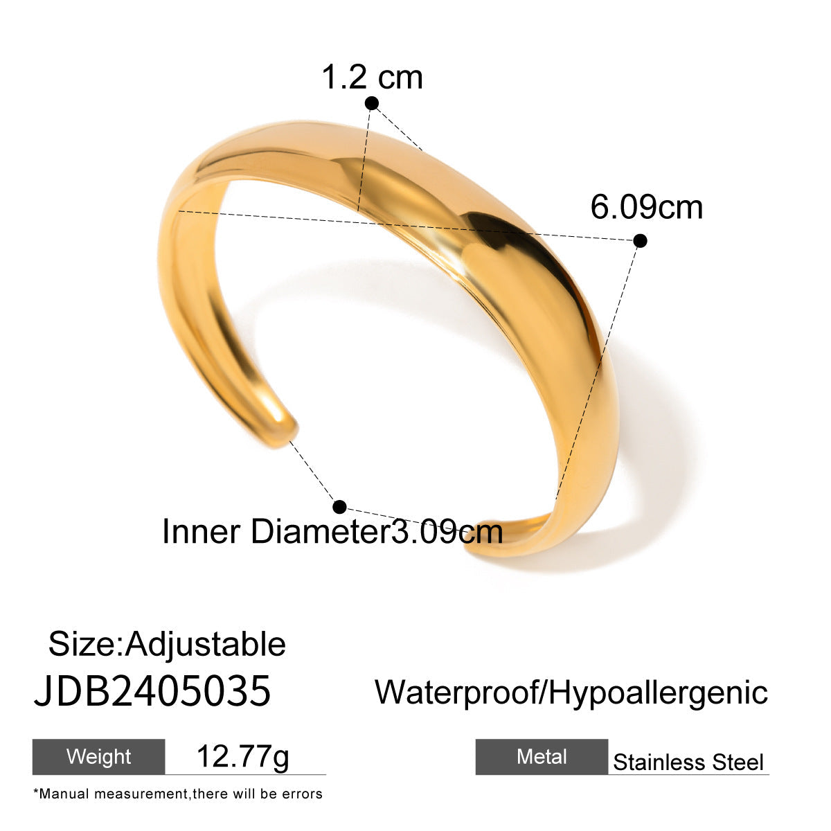 European and American Cross-border Jewelry 18k Gold Stainless Steel Wide Face Bracelet High-grade Ins Bracelet Titanium Steel Open Bracelet