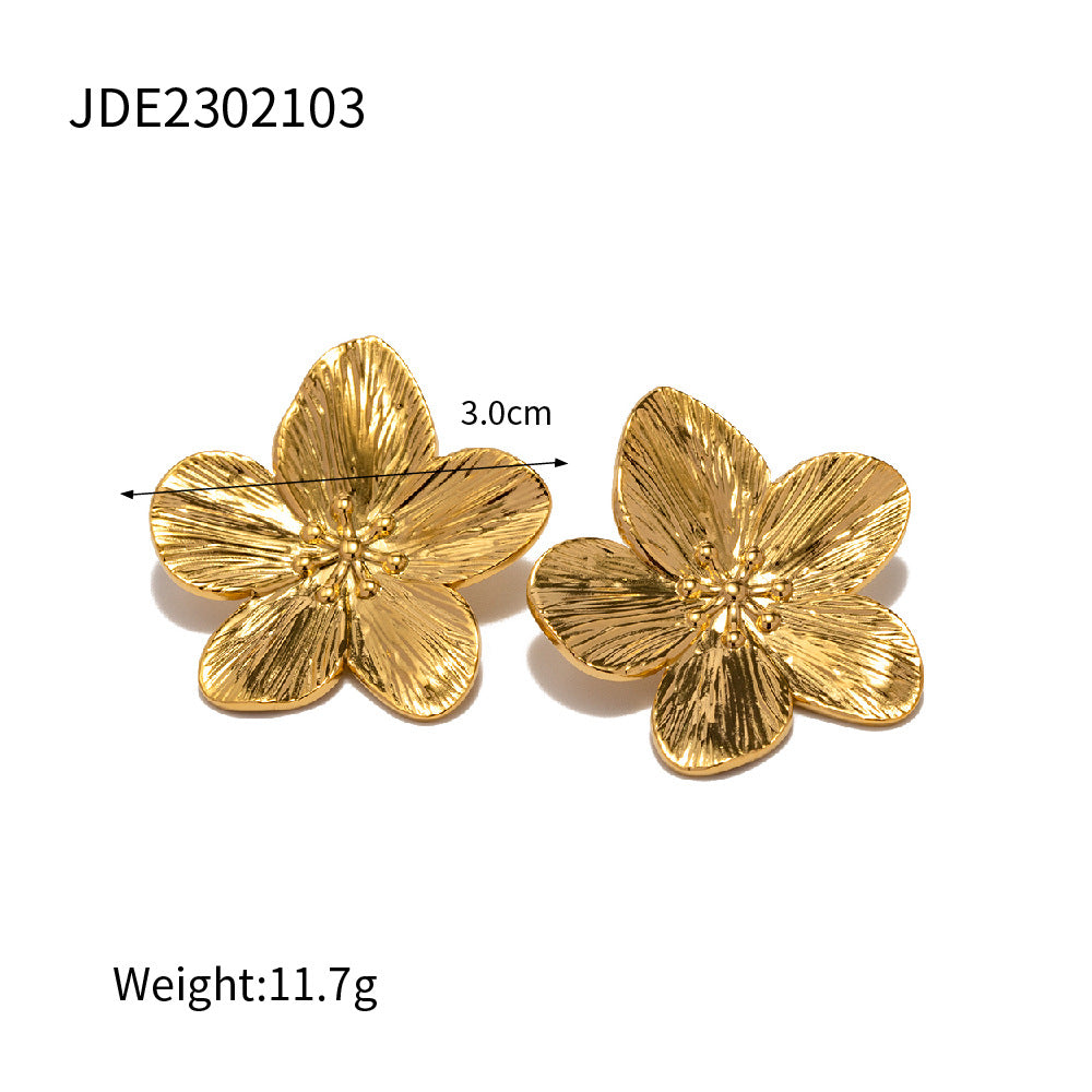 European and American Stainless Steel Pearl Necklace Advanced Sense Exaggerated Flower Earrings Titanium Steel Jewelry Cross-border earrings