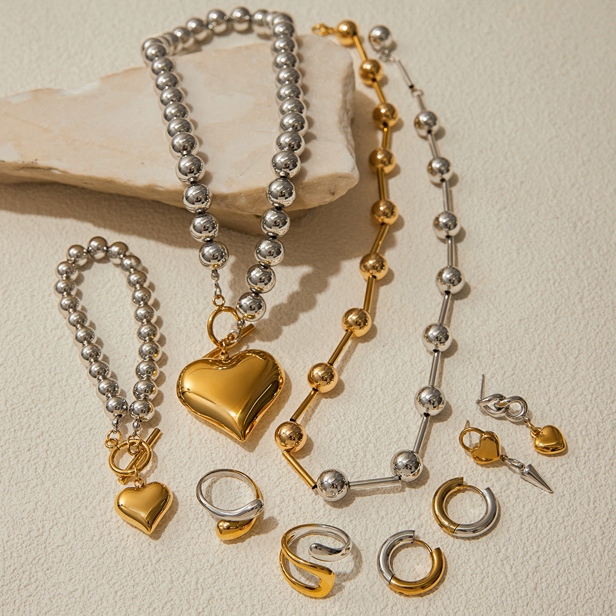 European and American color matching cross-border jewelry stainless steel love necklace light luxury niche ring titanium steel non-fading earrings