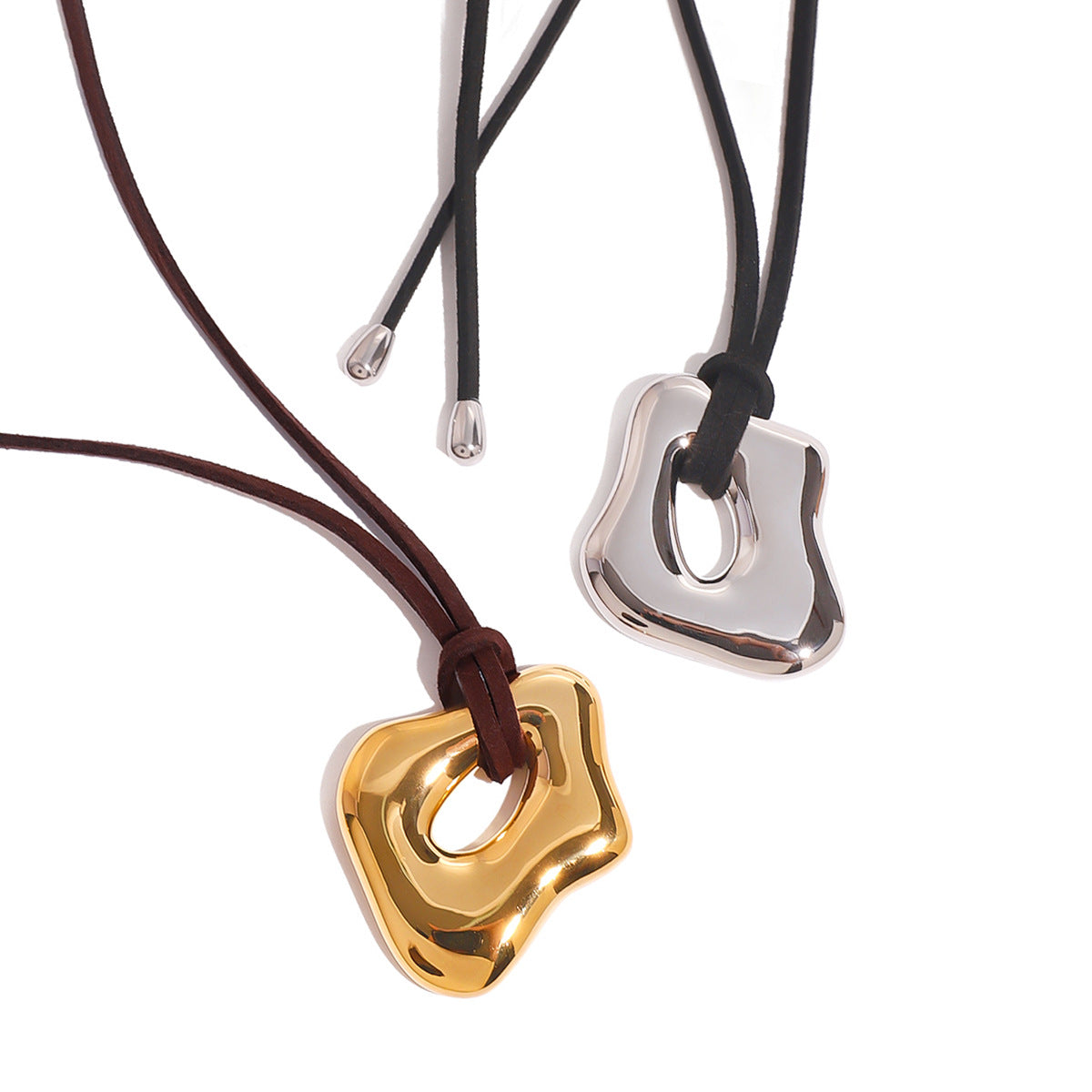 European and American Stainless Steel Asymmetrical Liquid Glossy Cut Out Pendant Necklace Personalized Fashion Necklace Cross-Border Jewelry