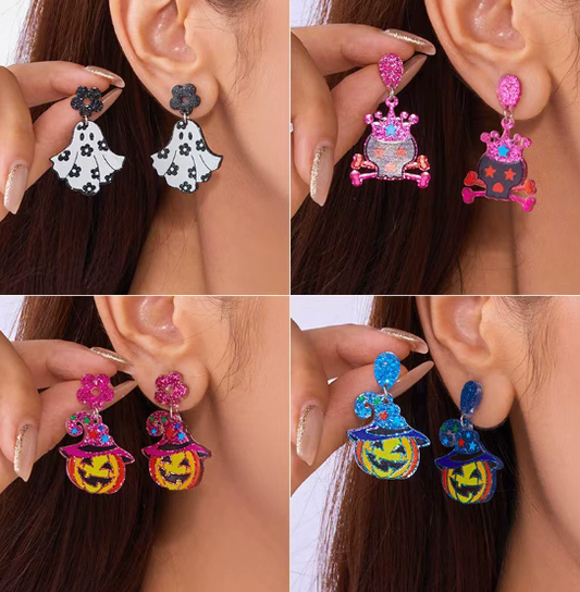 Halloween earrings women's creative Halloween pumpkin head ghost pendant acrylic earrings