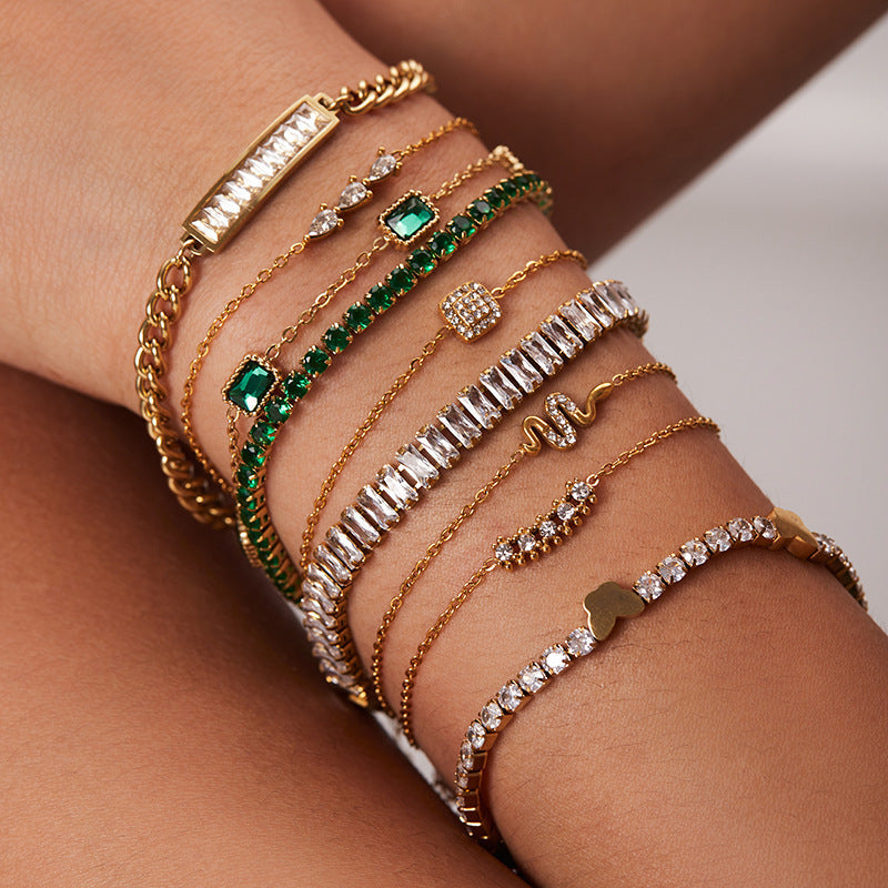 INS style women's new titanium steel bracelet 18K gold stainless steel inlaid zircon bracelet fashion all-match bracelet jewelry