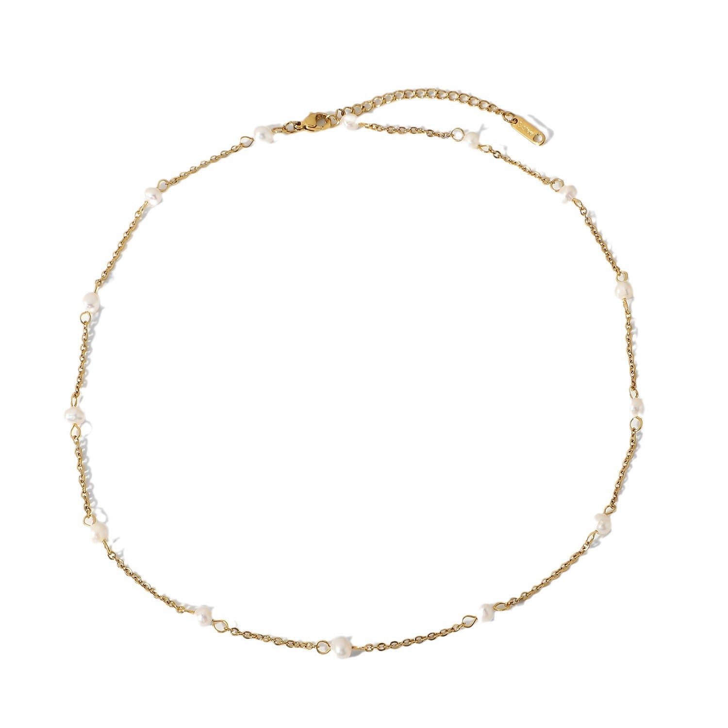 Europe and the United States INS net red new pearl necklace 18K gold plated stainless steel chain natural freshwater pearl neck chain women