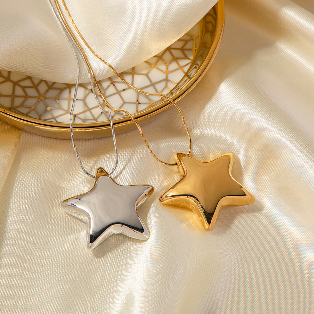 New 18K Gold Plated Necklace Jewelry Stainless Steel Pentagonal Star Women's All Titanium Steel Pendant Necklace Jewelry