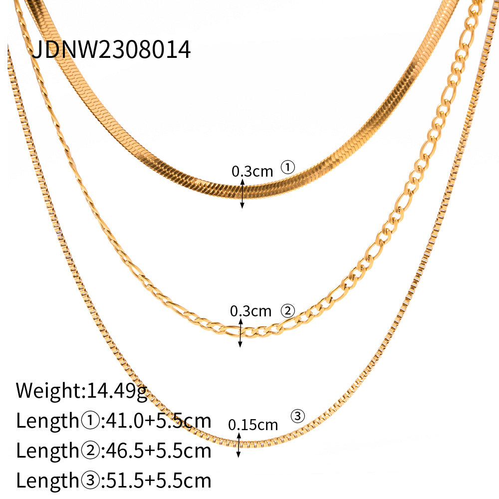 European and American three-layer stacking titanium steel necklace accessories women's light luxury high-end clavicle chain stainless steel jewelry cross-border