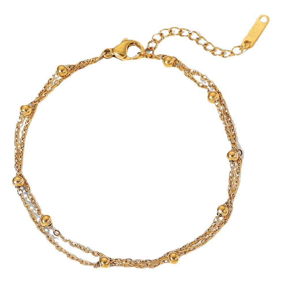 INS Style Exquisite 18K Gold Bead Chain Bracelet PVD Electroplated Titanium Steel Jewelry Waterproof Double Chain Bracelet Jewelry for Women